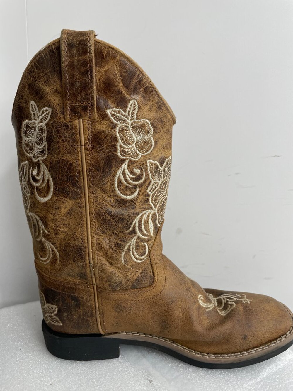 Shyanne Leather Western Floral Embroidered Square Toe Brown Boots Kids Girls 3 D - Picture 6 of 13